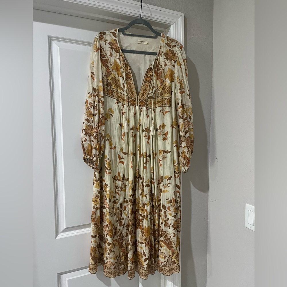 Spell Cream and Mustard Floral Midi Dress